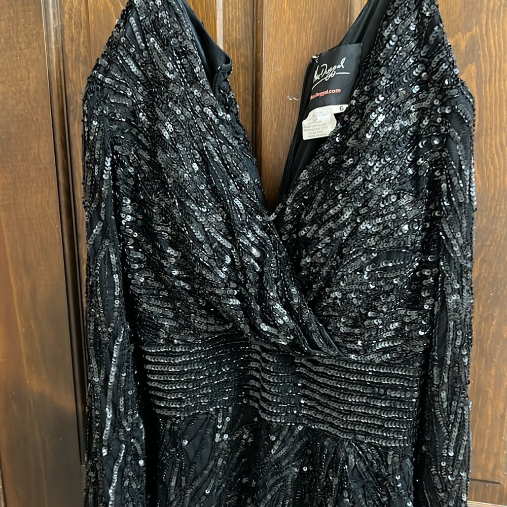 Mc Duggal formal sequenced black  coktail black dress worn once knee length